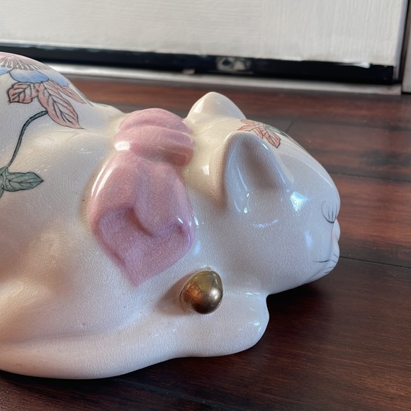 Vintage Frederick Cooper Sleeping Cat Sculpture Floral Kutani Japan Rare - Picture 6 of 10